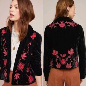 ett:twa by Anthropologie Velvet Embroidered Blazer